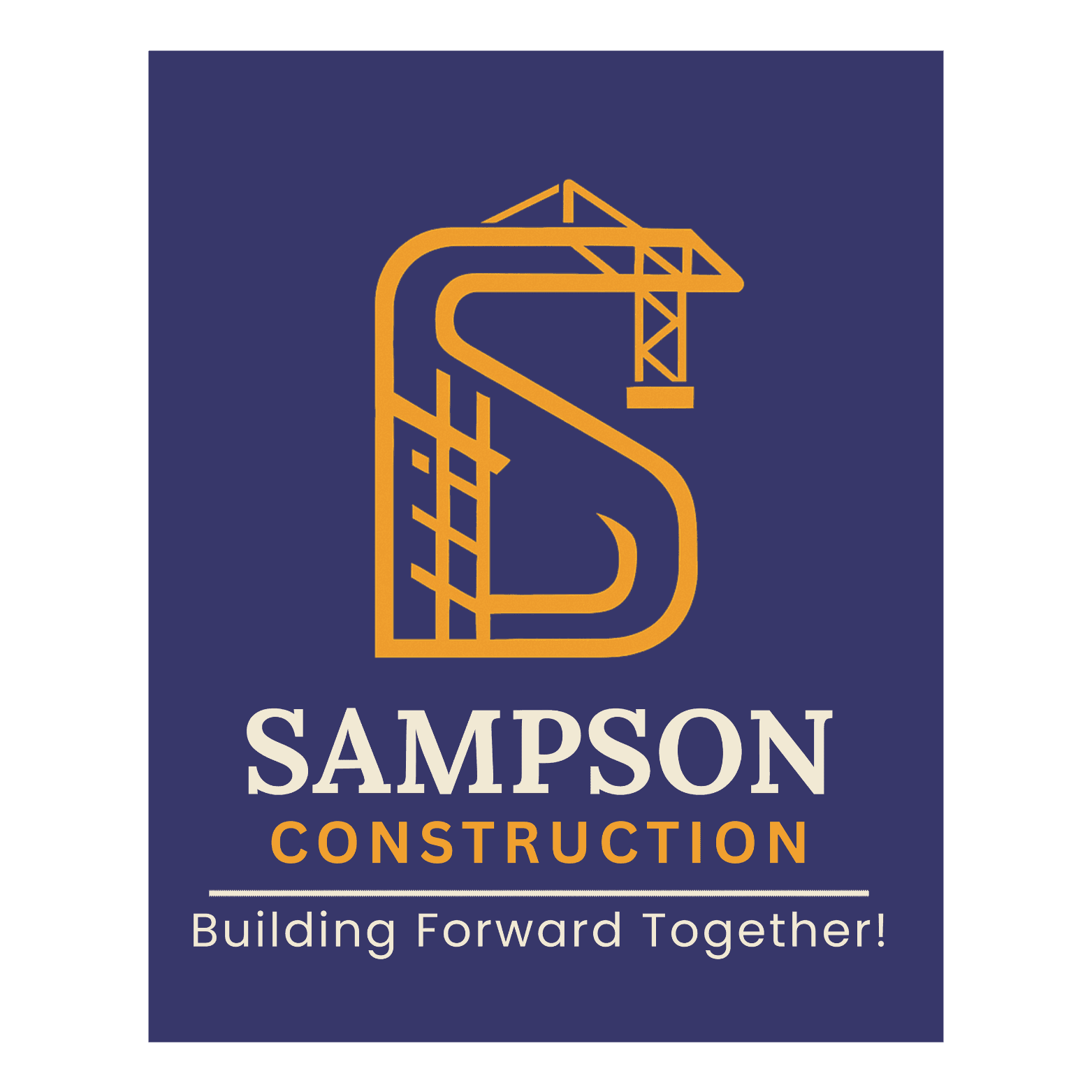 Logo for Sampson Construction with stylized letter 'S' and crane design.